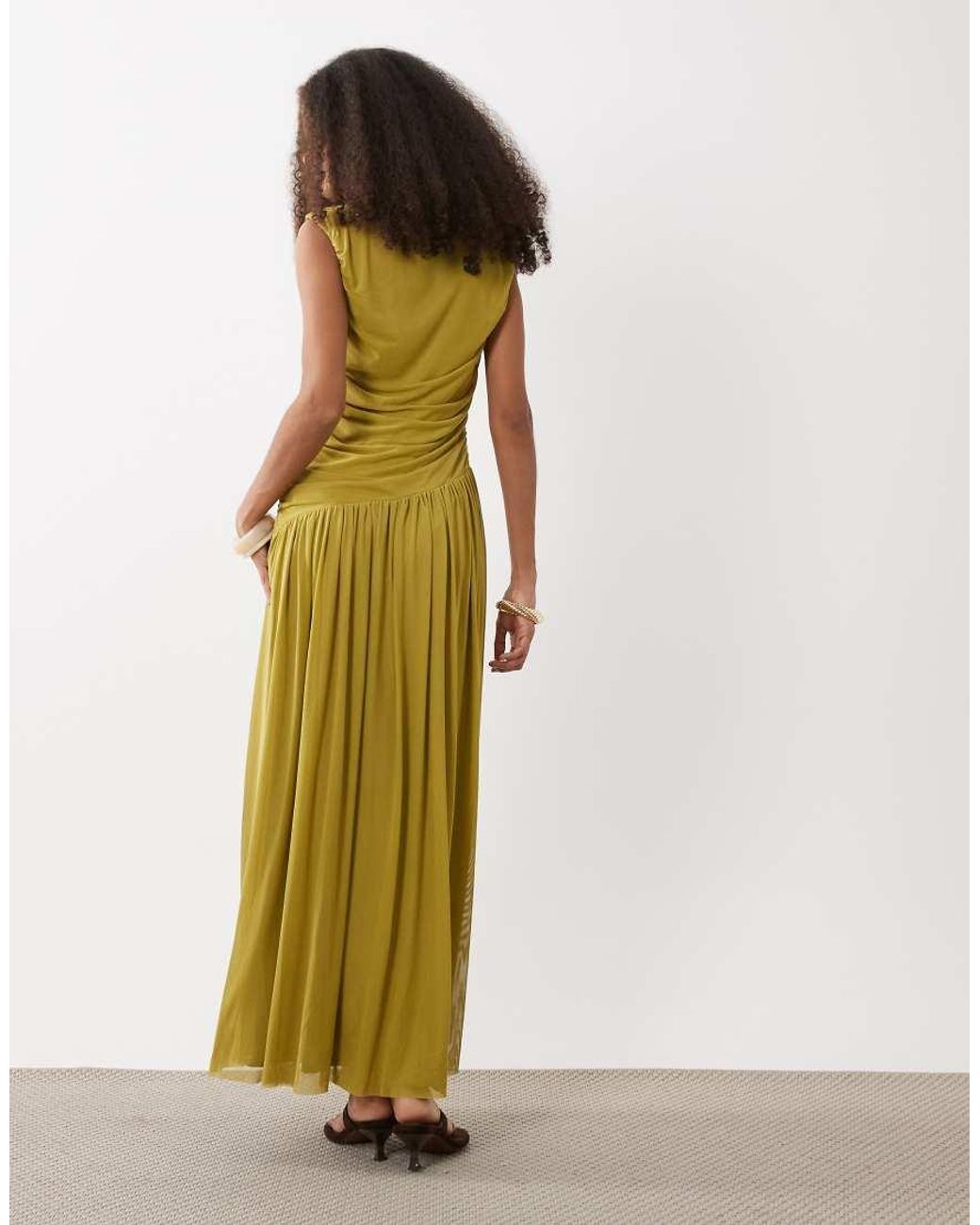 Vero Moda Green Sleeveless Ruched Detail Maxi Dress With Asymmetric Waist