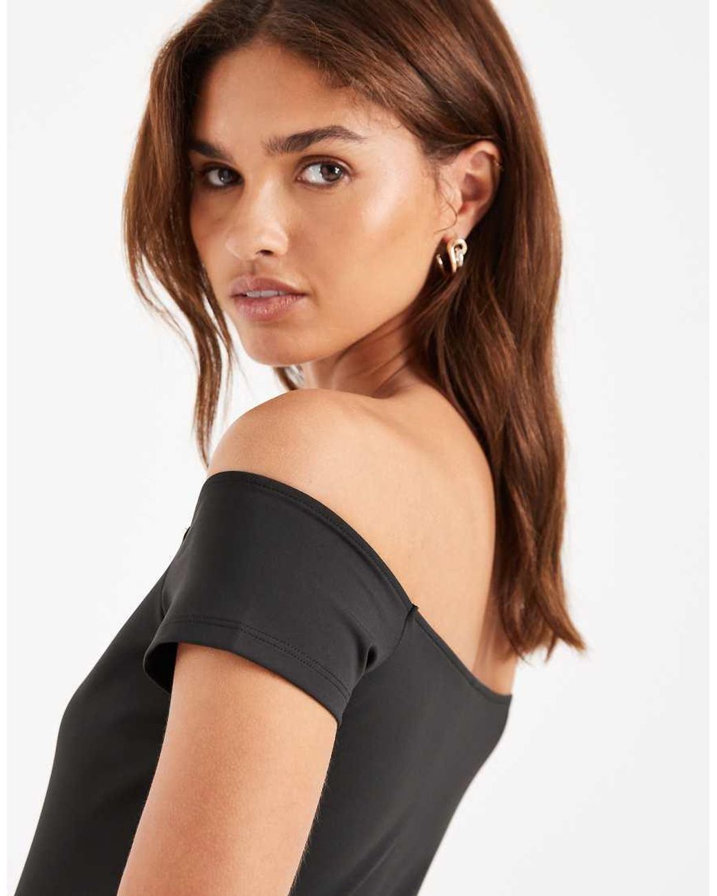 ASOS Black Sculpting Bardot Short Sleeve Top