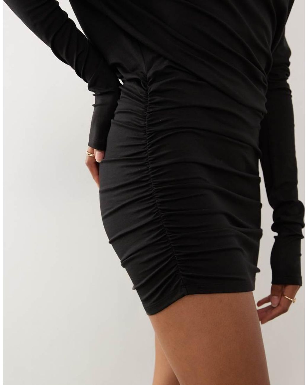 Weekday Black Off Shoulder Long Sleeve Mini Dress