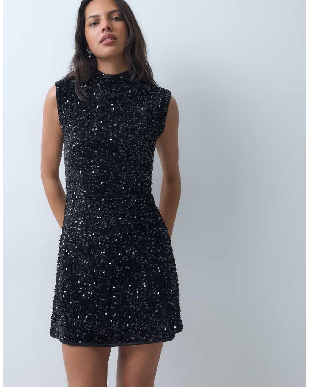 New Look Blue Sequin Shift Mini Dress