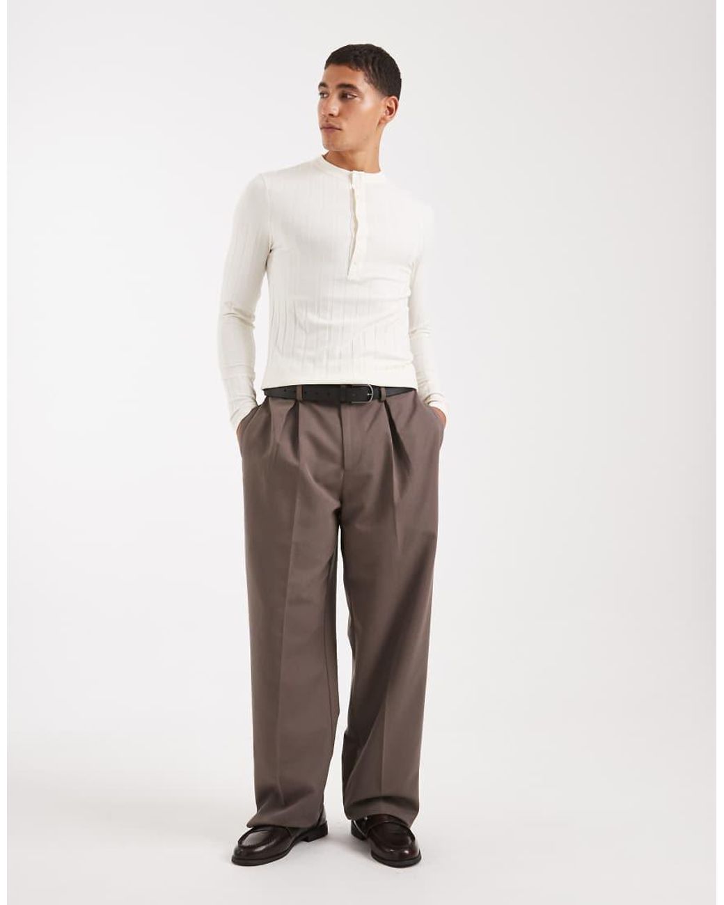 ASOS Geribbeld Muscle-Fit T-Shirt Met Lange Mouwen En Henley-Hals in het White voor heren