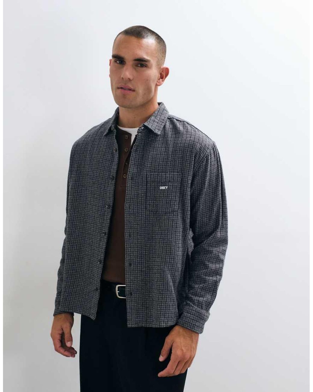 Obey Gray Bigwig Jack Long Sleeve Shirt for men