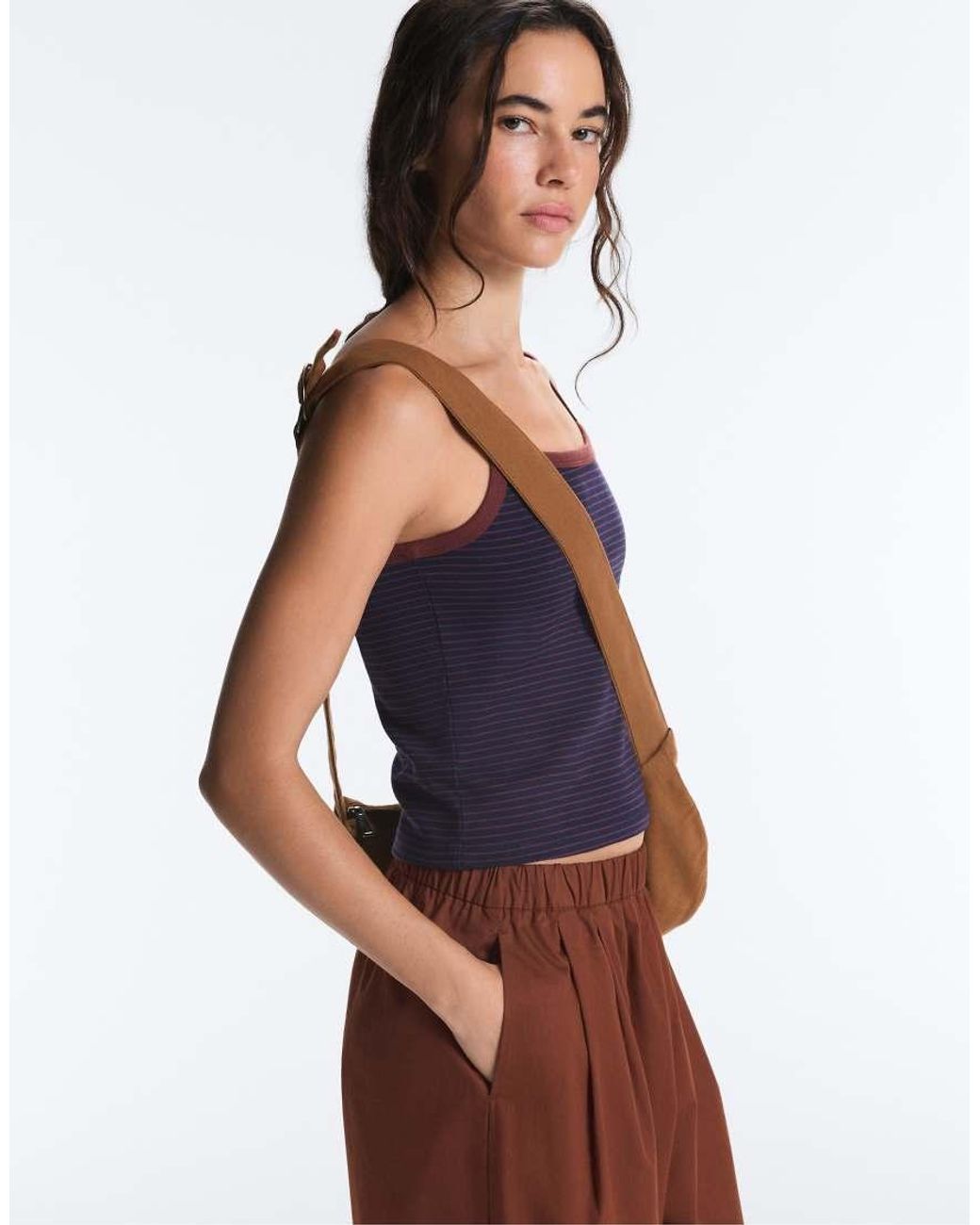Oysho Brown 100% Cotton Tapered Trousers