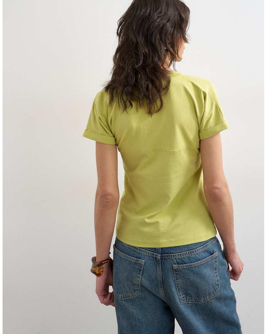 TOPSHOP Yellow Gathered Yoke Cap Sleeve T-shirt