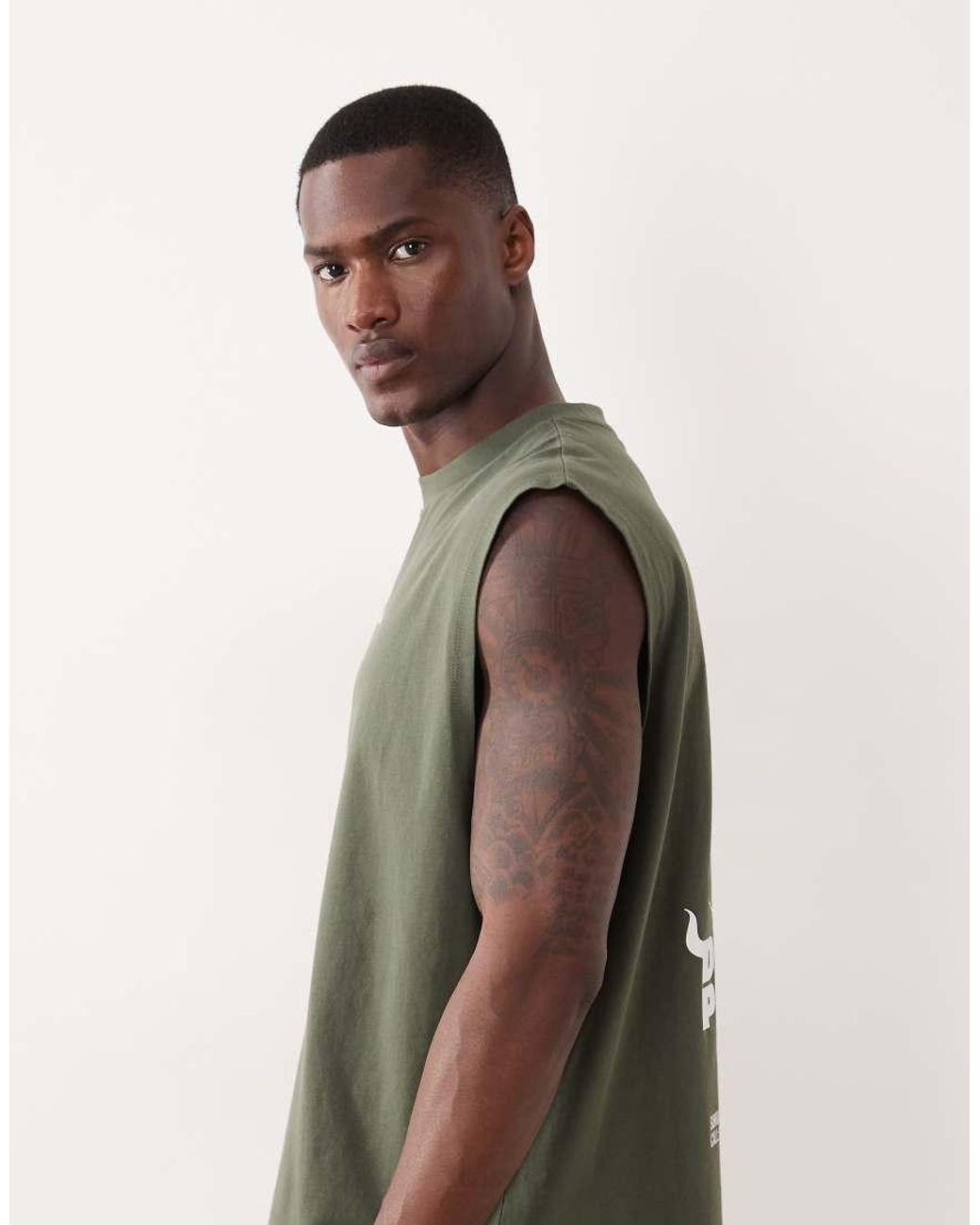 ASOS Green Oversized Tank With Pizza Graphic for men
