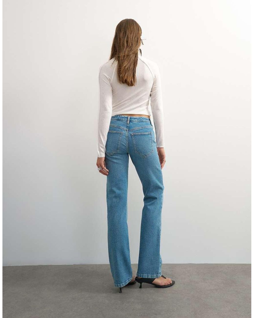 TOPSHOP Blue X Cara Mid Rise Slim Straight Jeans