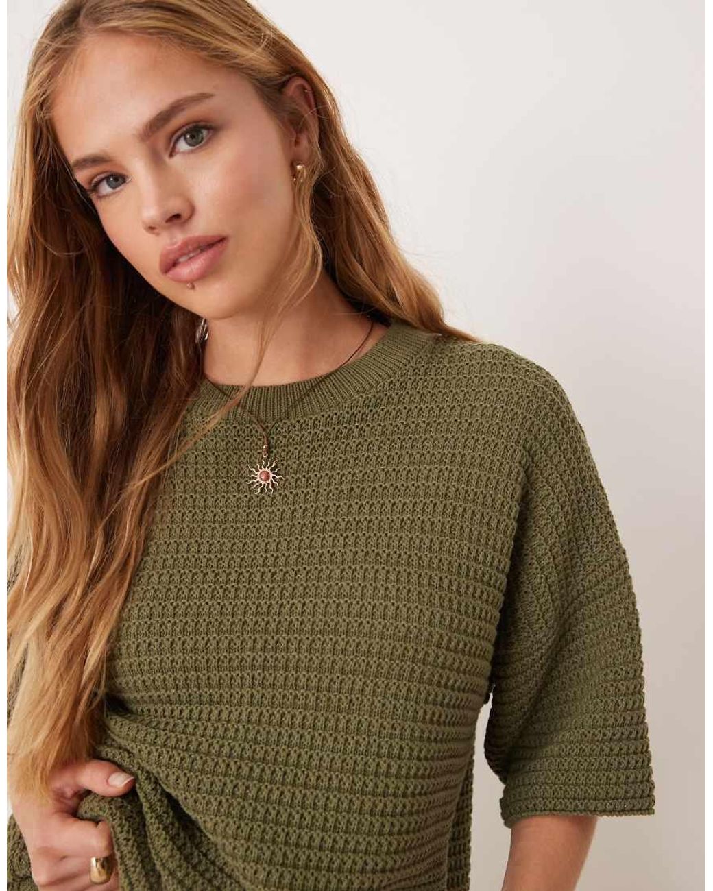 ASOS Natural Co-ord Knitted Stitch Relaxed T-shirt