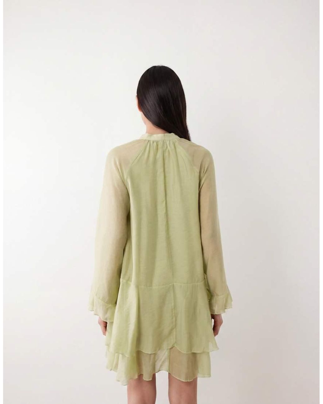 Y.A.S Natural Tie Front Long Sleeve Boho Mini Dress