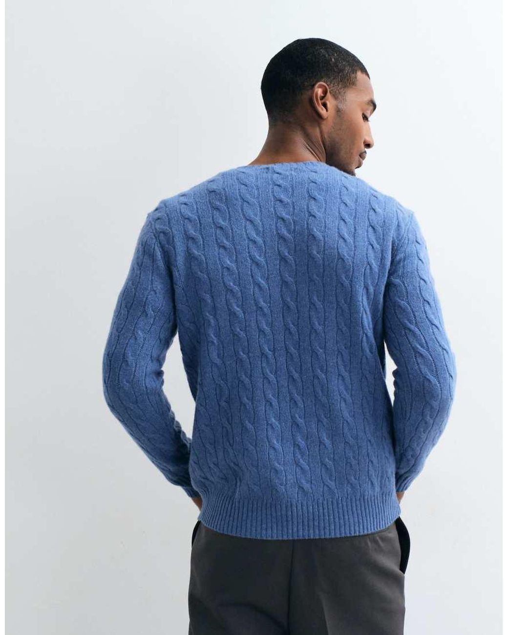 Polo Ralph Lauren Blue Icon Logo Rich Wool Cable Knit Jumper for men