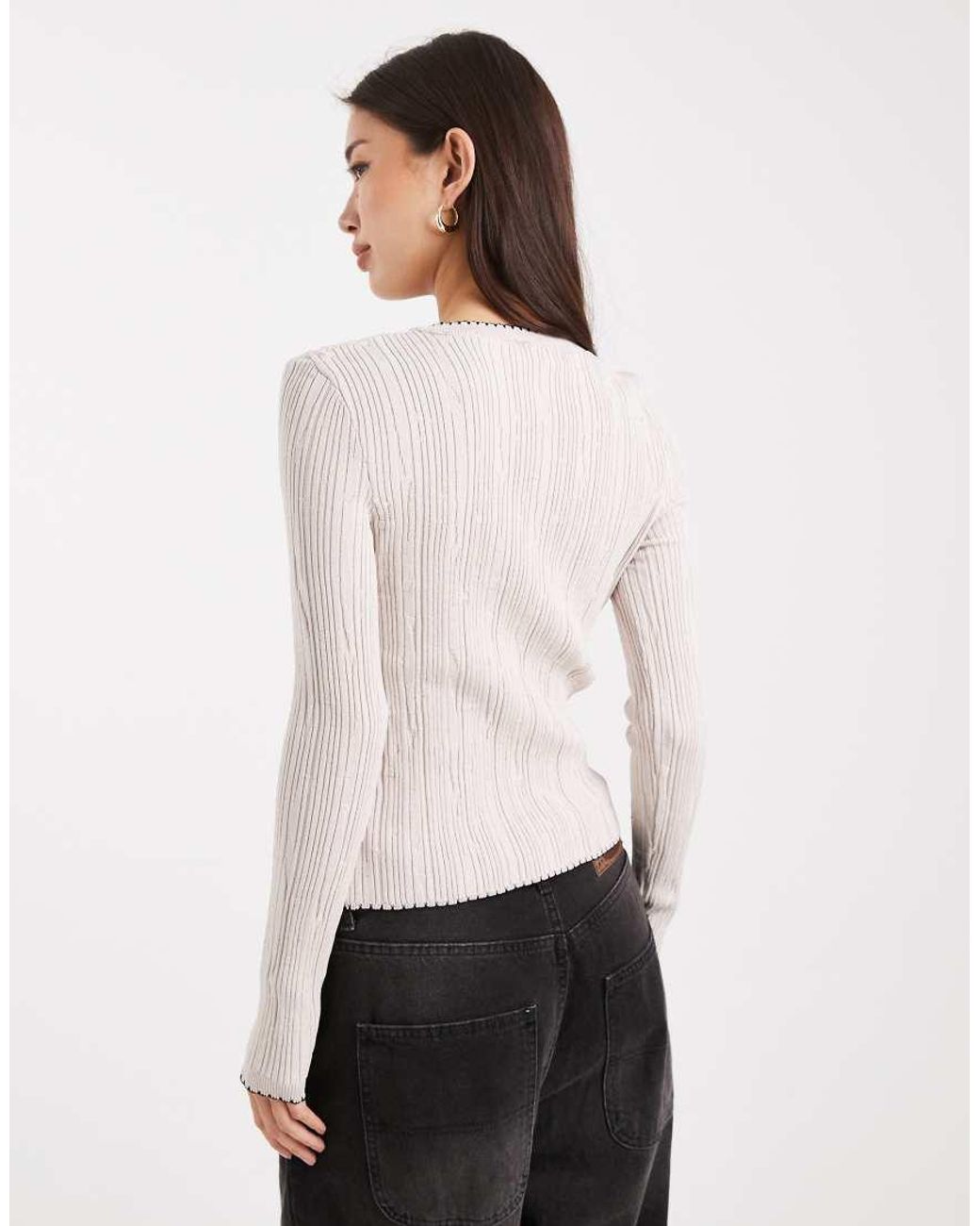 Miss Selfridge White Rib Knit Blanket Stitch Cardigan