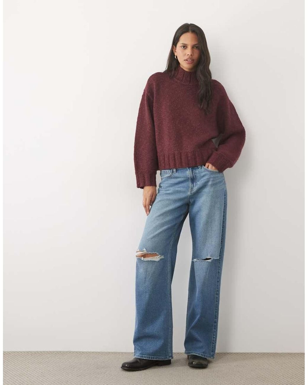 Abercrombie & Fitch Red Oversized Funnel Neck Jumper
