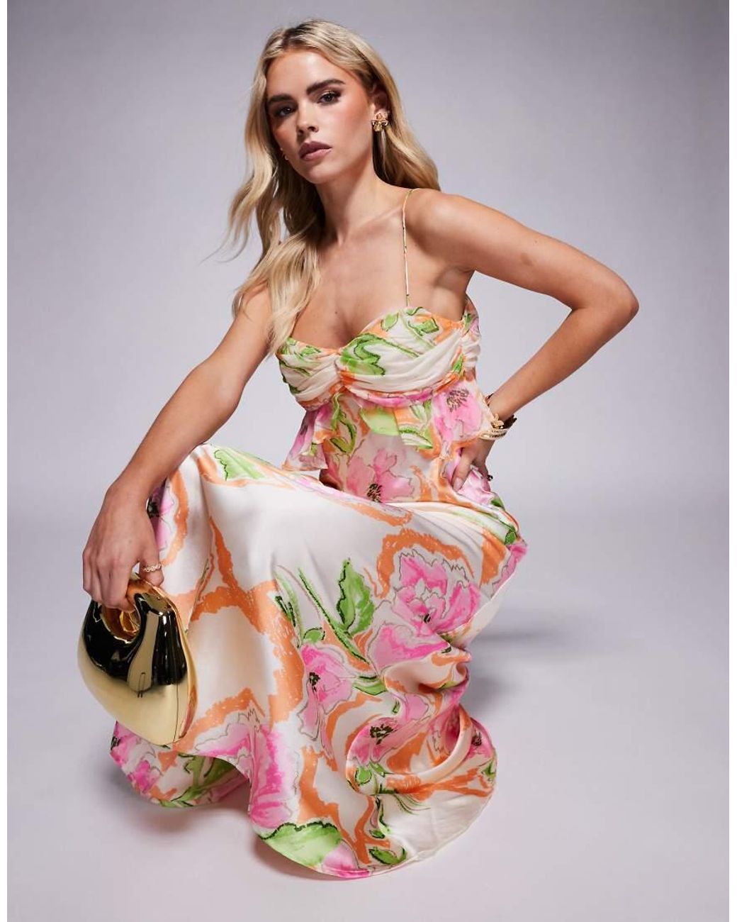 ASOS Multicolor Asos Design Petite Chiffon Bust Satin Cami Maxi Dress