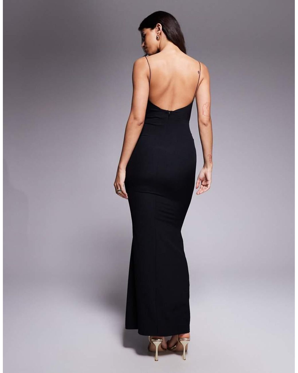 Vesper Black Fishtail Strappy Maxi Dress