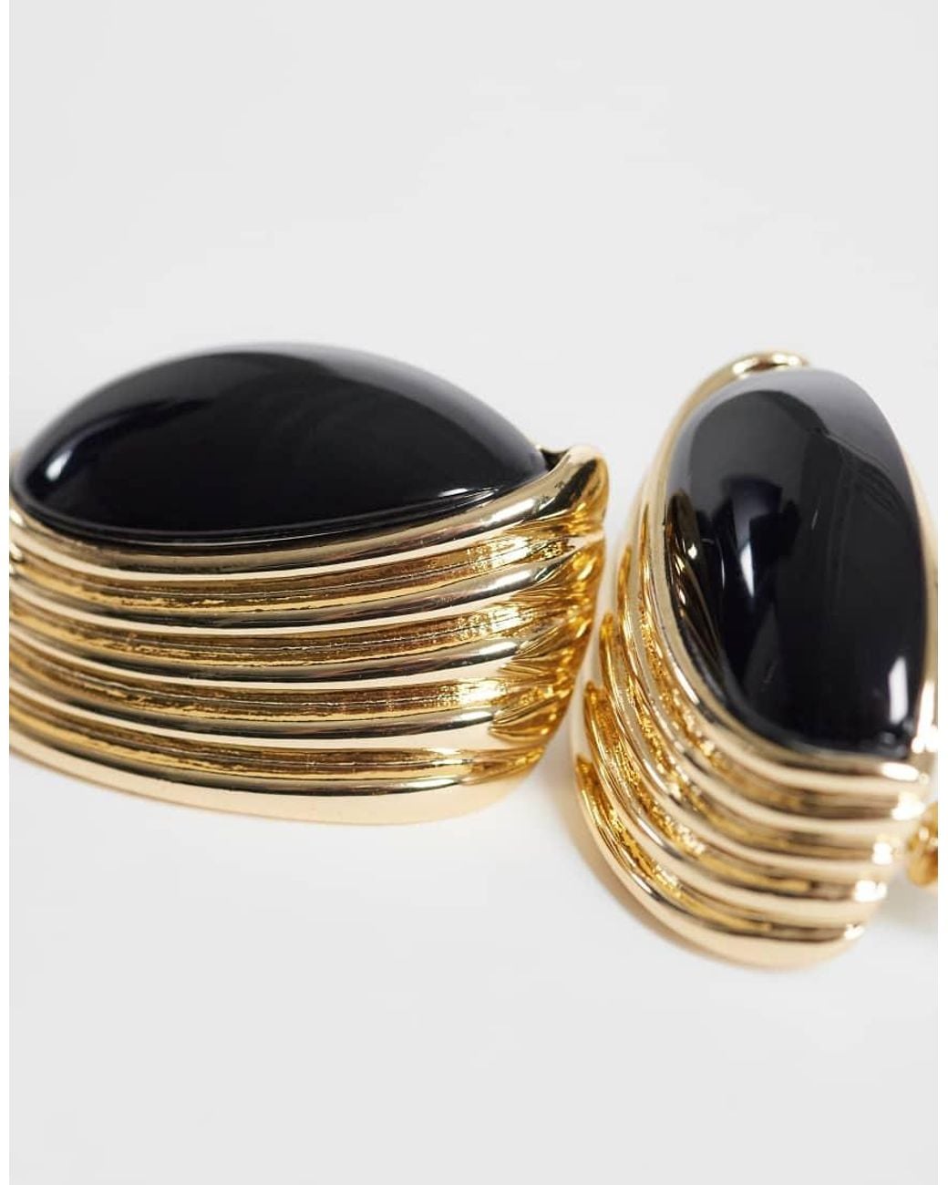 ASOS Metallic Stud Earrings With Black Stone Set And Tone Design