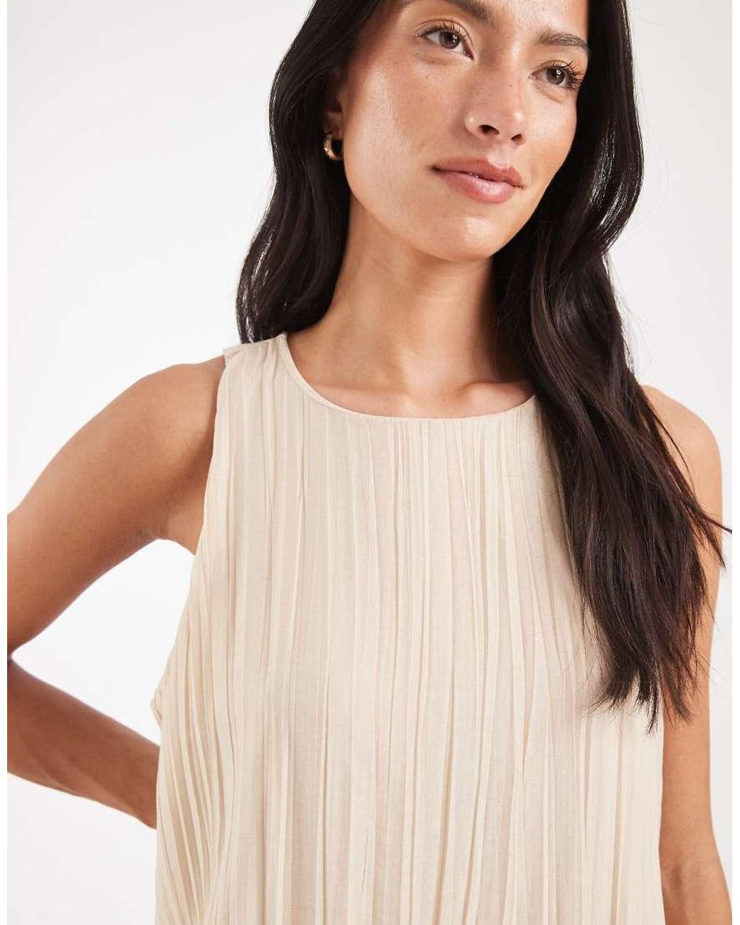 Object Natural Crinkle Plisse Sleeveless Trapeze Maxi Dress