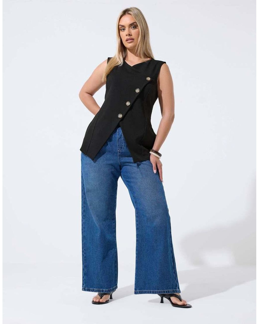 Yours Clothing Blue Asymmetric Button Waistcoat