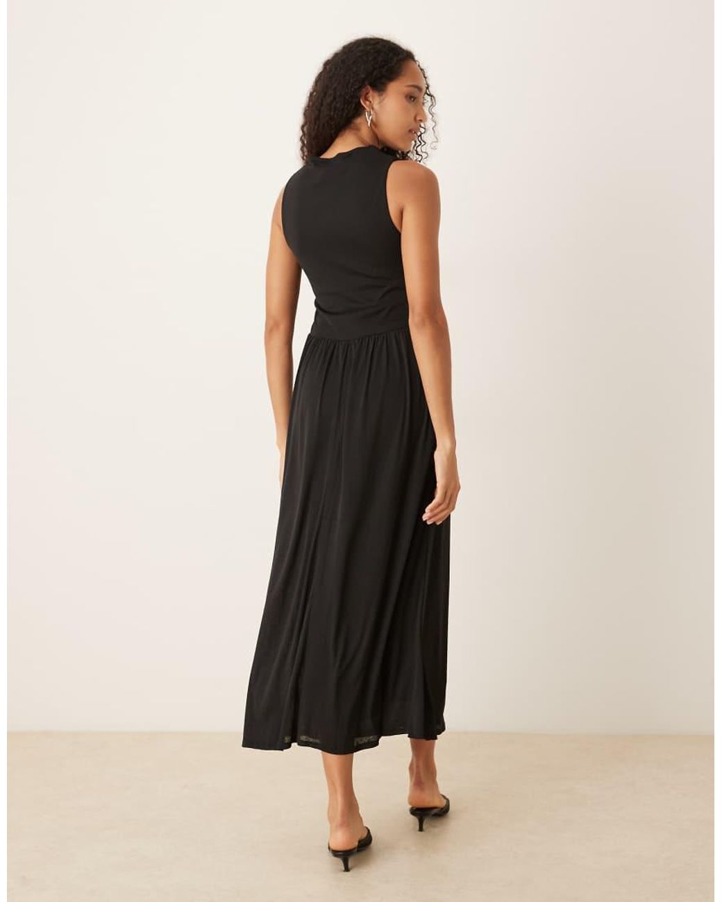 ASOS Black Aysm Sleeve Dropped Waist Midi Dress