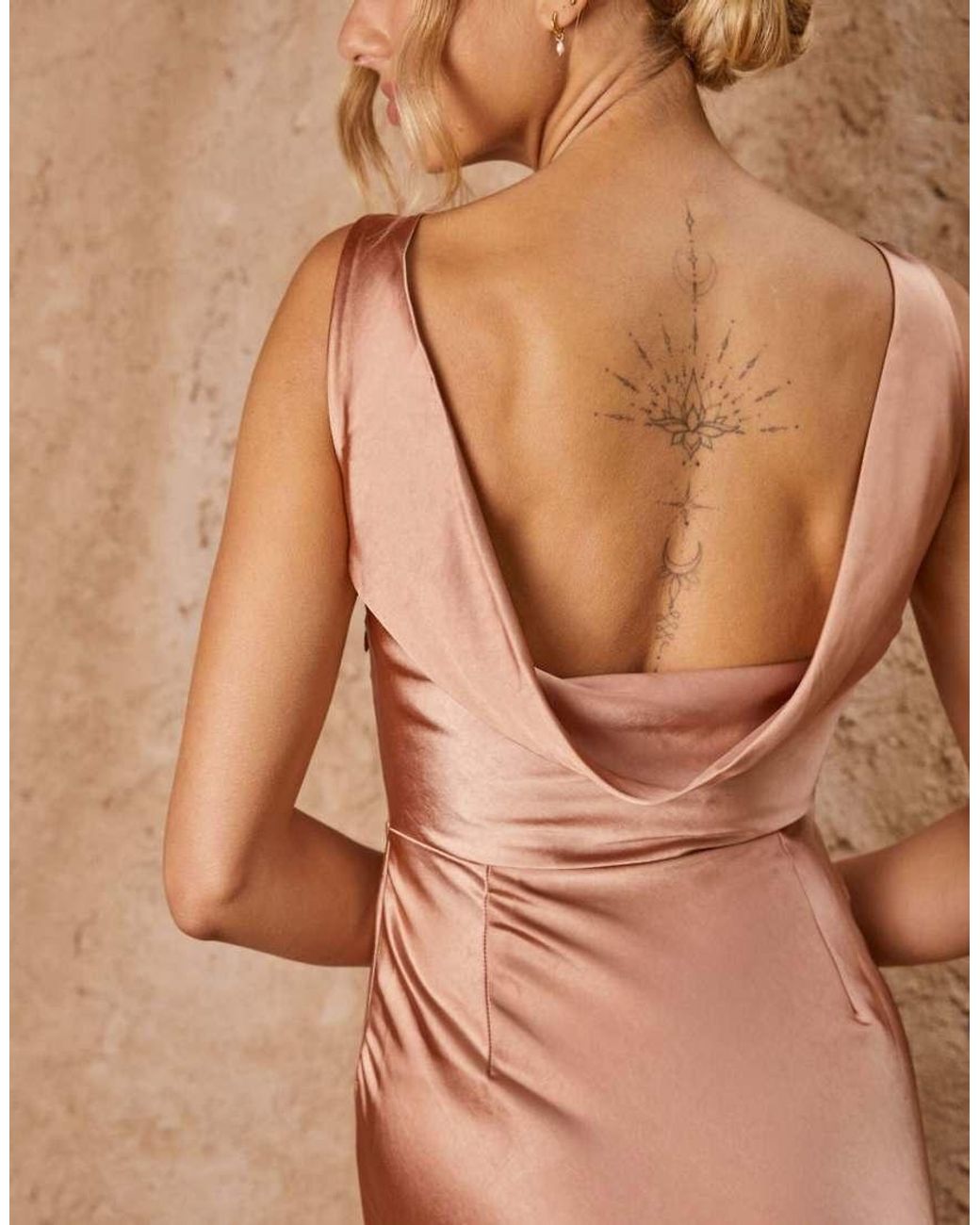Six Stories Brown Cowl Back Satin Bridesmaid Dress