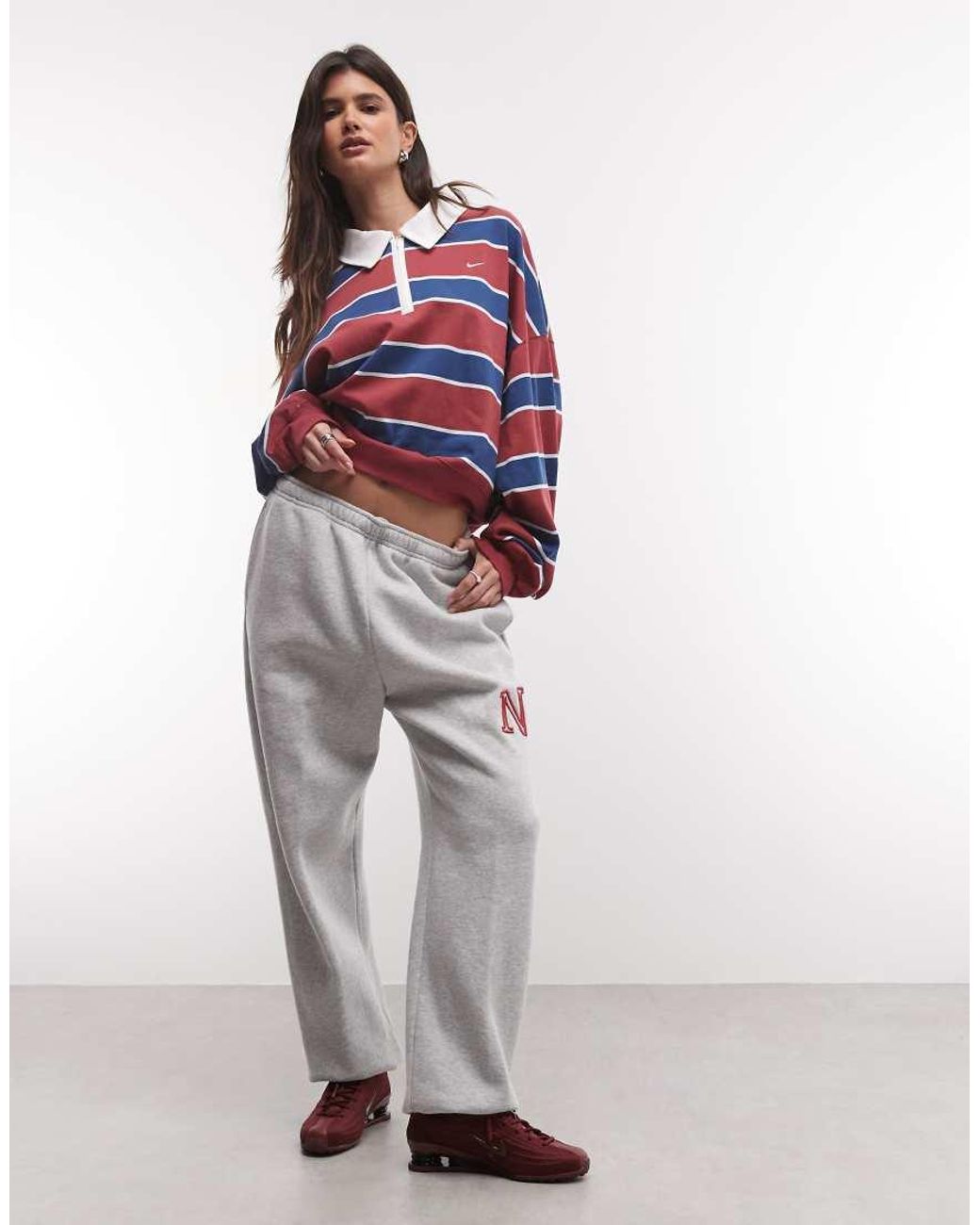 Nike Red Long Sleeve Striped Polo Top