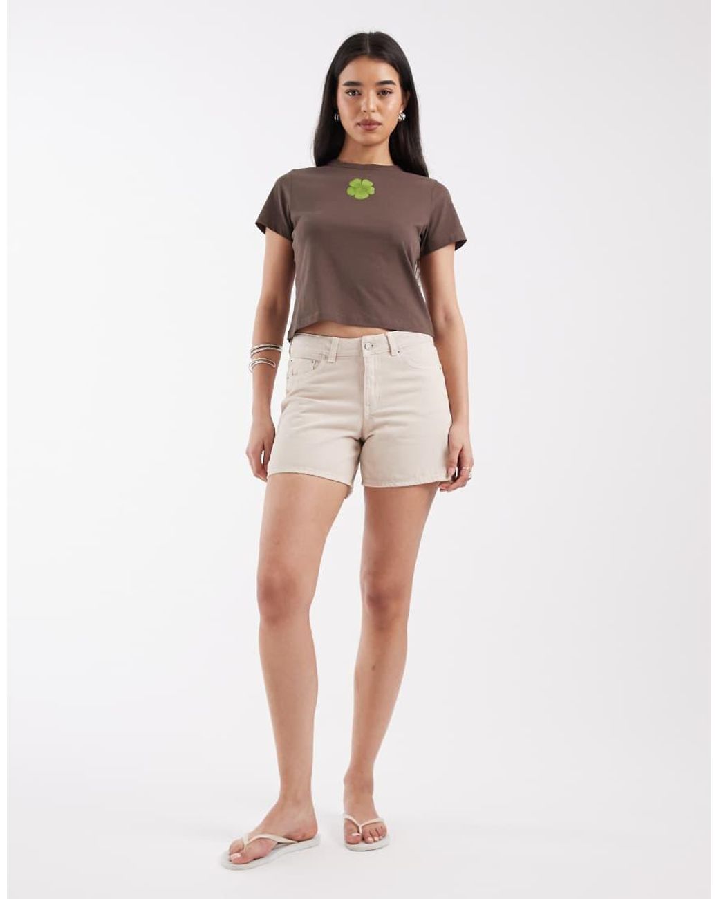 JJXX Brown Large Flower Print Baby Tee