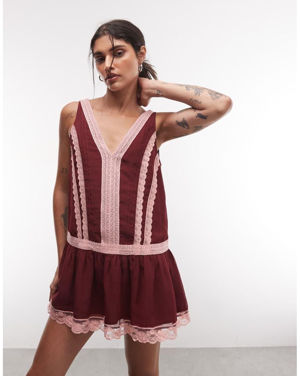 Reclaimed Vintage Red Chiffon Smock Dress