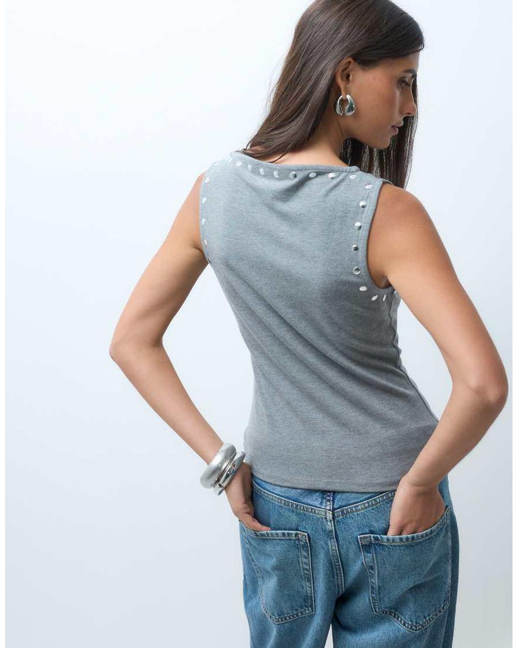 ASOS Gray Tank Top With Stud Details