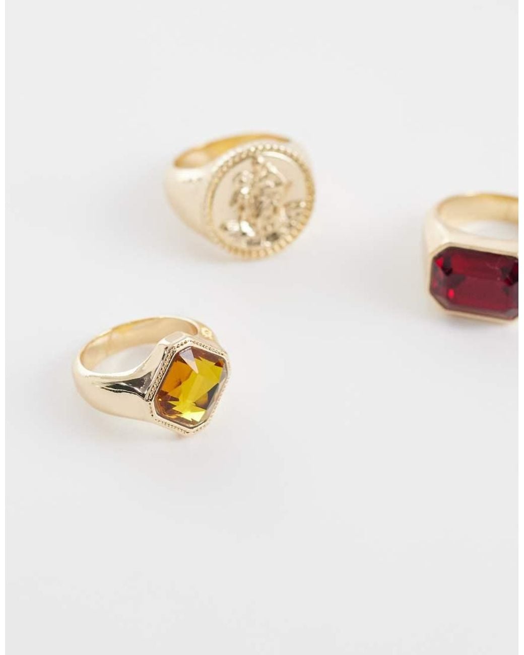 Reclaimed Vintage Metallic Signet Ring 3 Pack