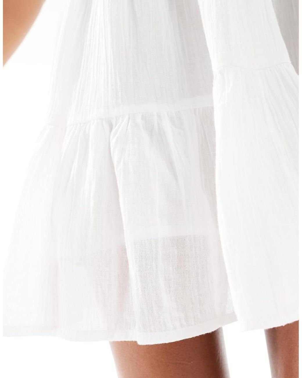 ONLY White Scoop Neck Cheesecloth Tiered Mini Dress