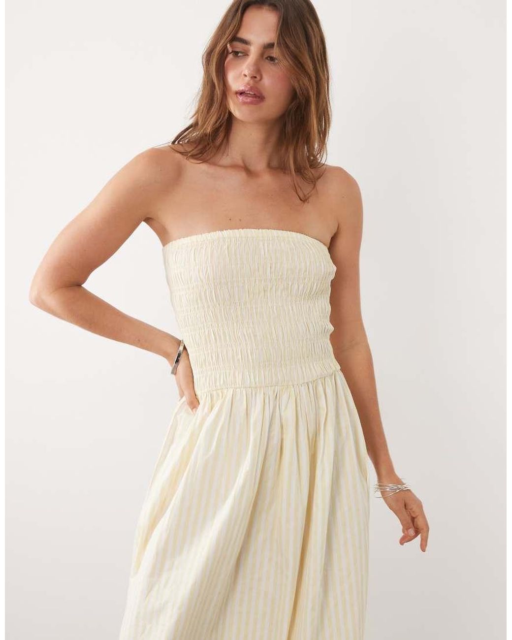 New Look Natural Shirred Bandeau Midi Dress