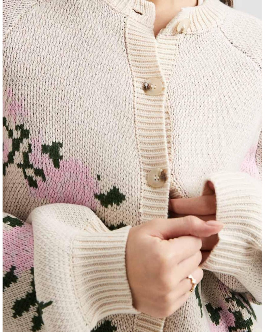 Miss Selfridge Natural Floral Crew Neck Oversized Cardigan