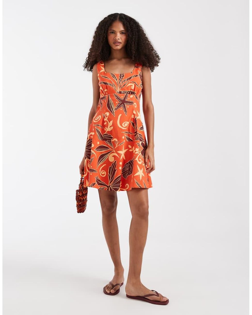 Vero Moda Orange Sleeveless Pleated Front Mini Dress
