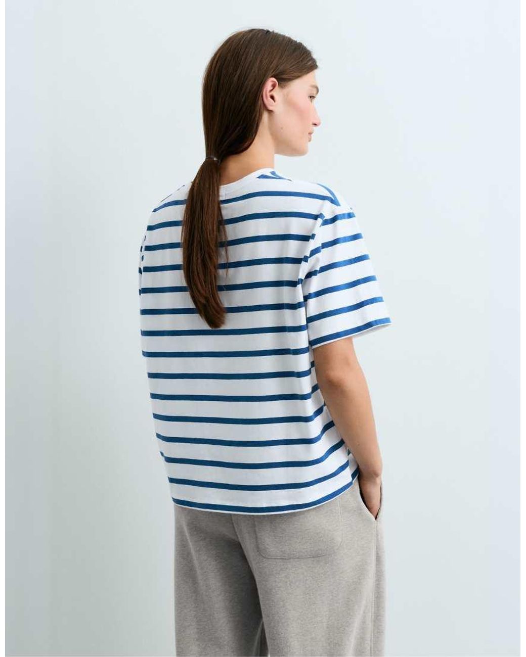 Oysho Blue Boxy Short-sleeved Cotton Blend T-shirt
