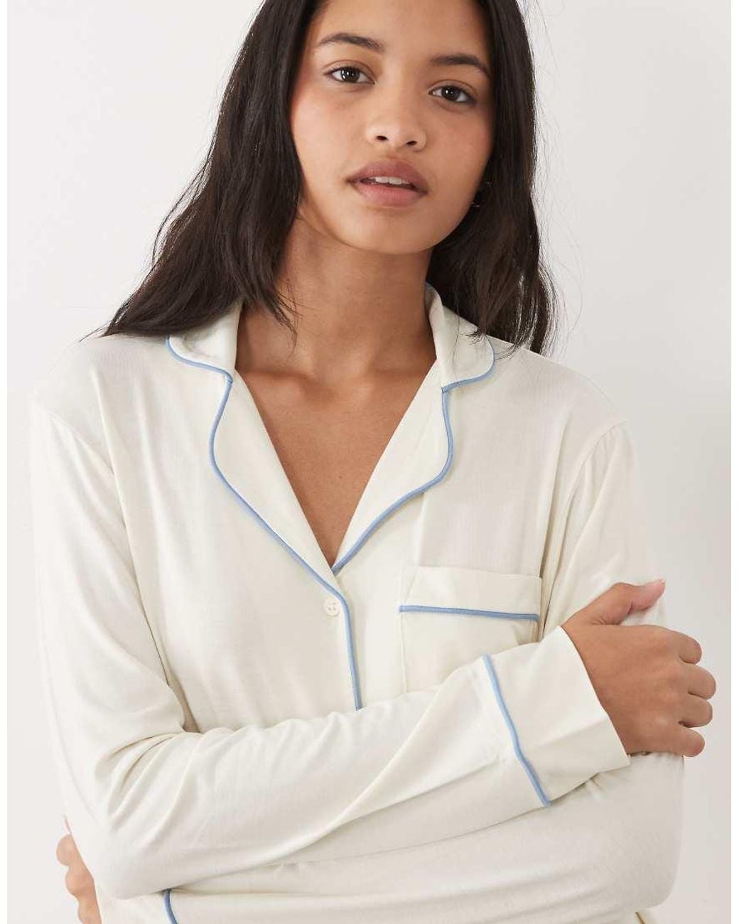 ASOS White Super Soft Long Sleeve Shirt And Trouser Pyjama Set