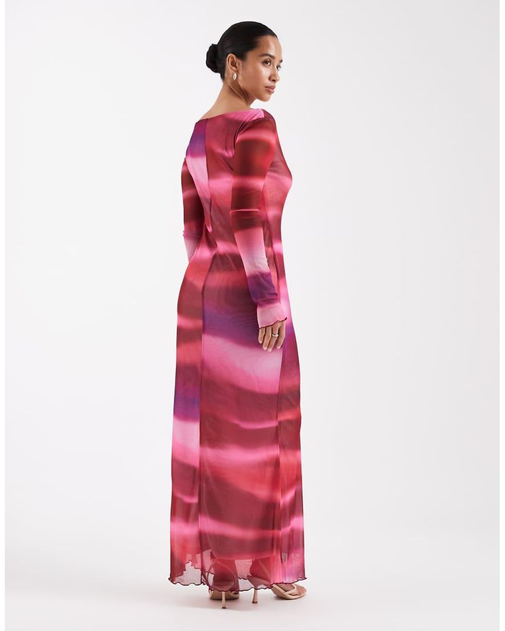 Vero Moda Red Long Sleeve Mesh Maxi Dress