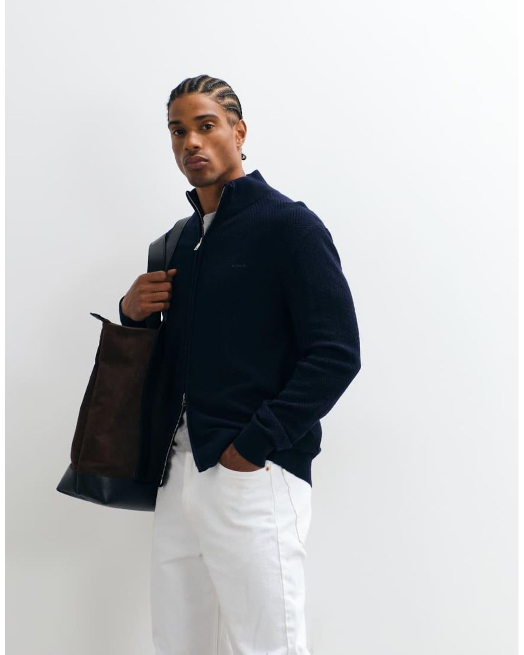 Gant Blue Herringbone Zip Cardigan for men