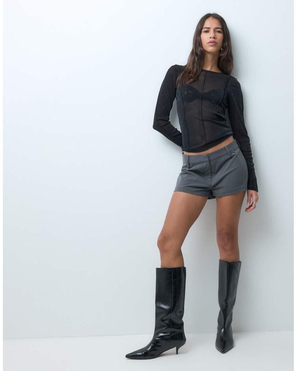 JJXX Black Long Sleeve Glitter Mesh Top