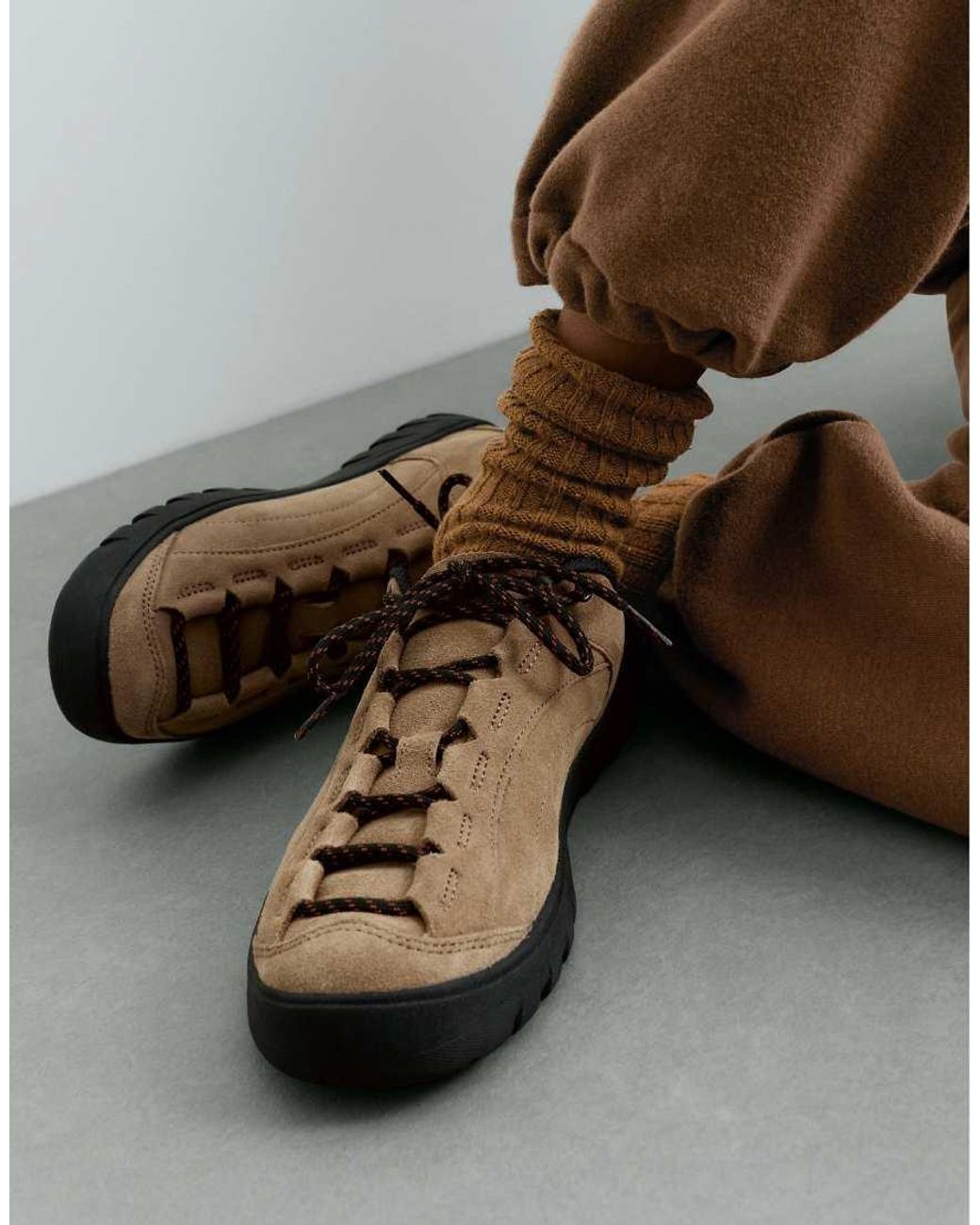 Oysho Brown Split-Leather Trainers