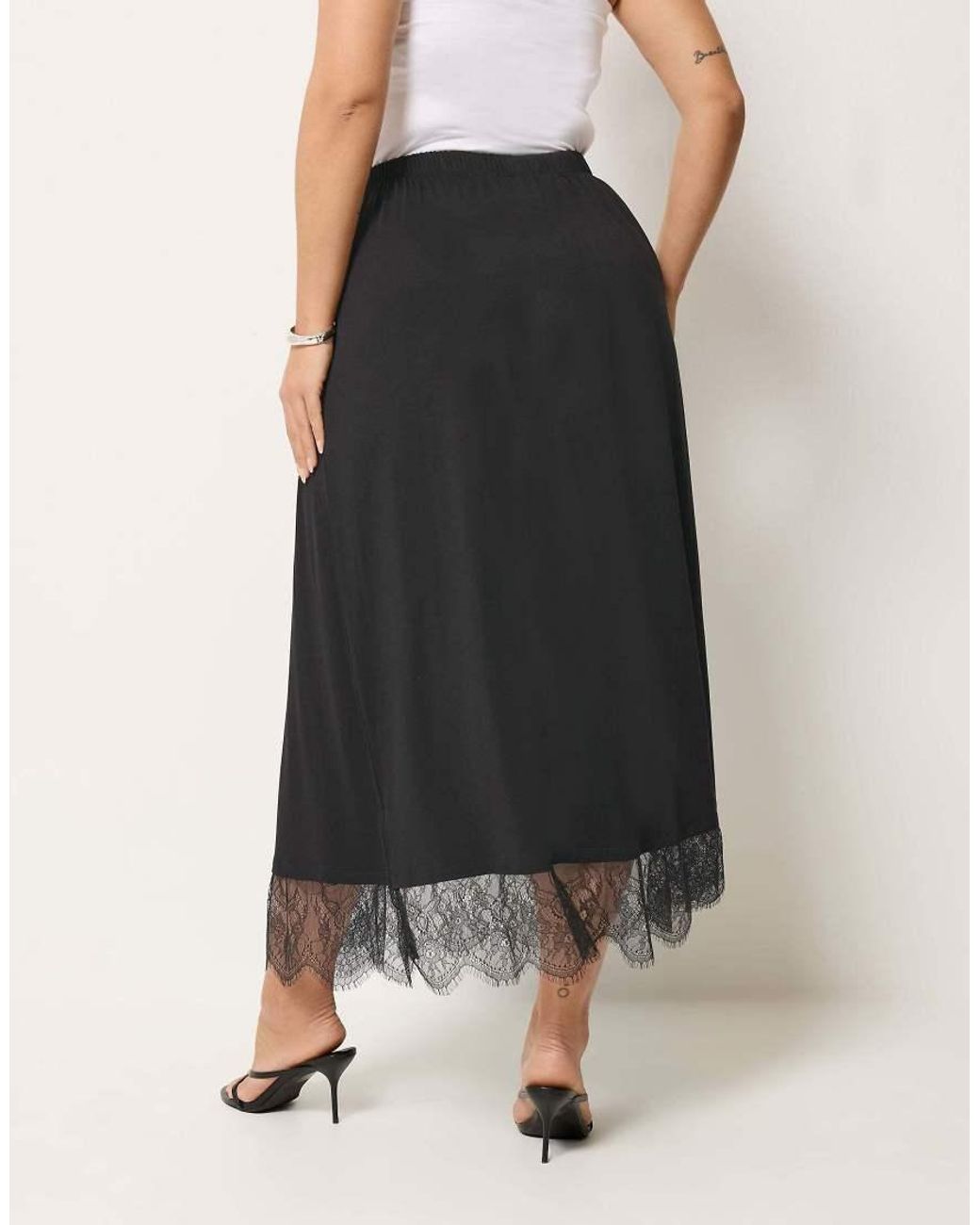 Yours Clothing Black Lace Trim Gathered Skirt