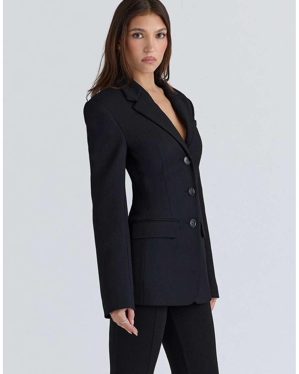 House Of Cb Black Luella Crepe Hourglass Blazer Jacket