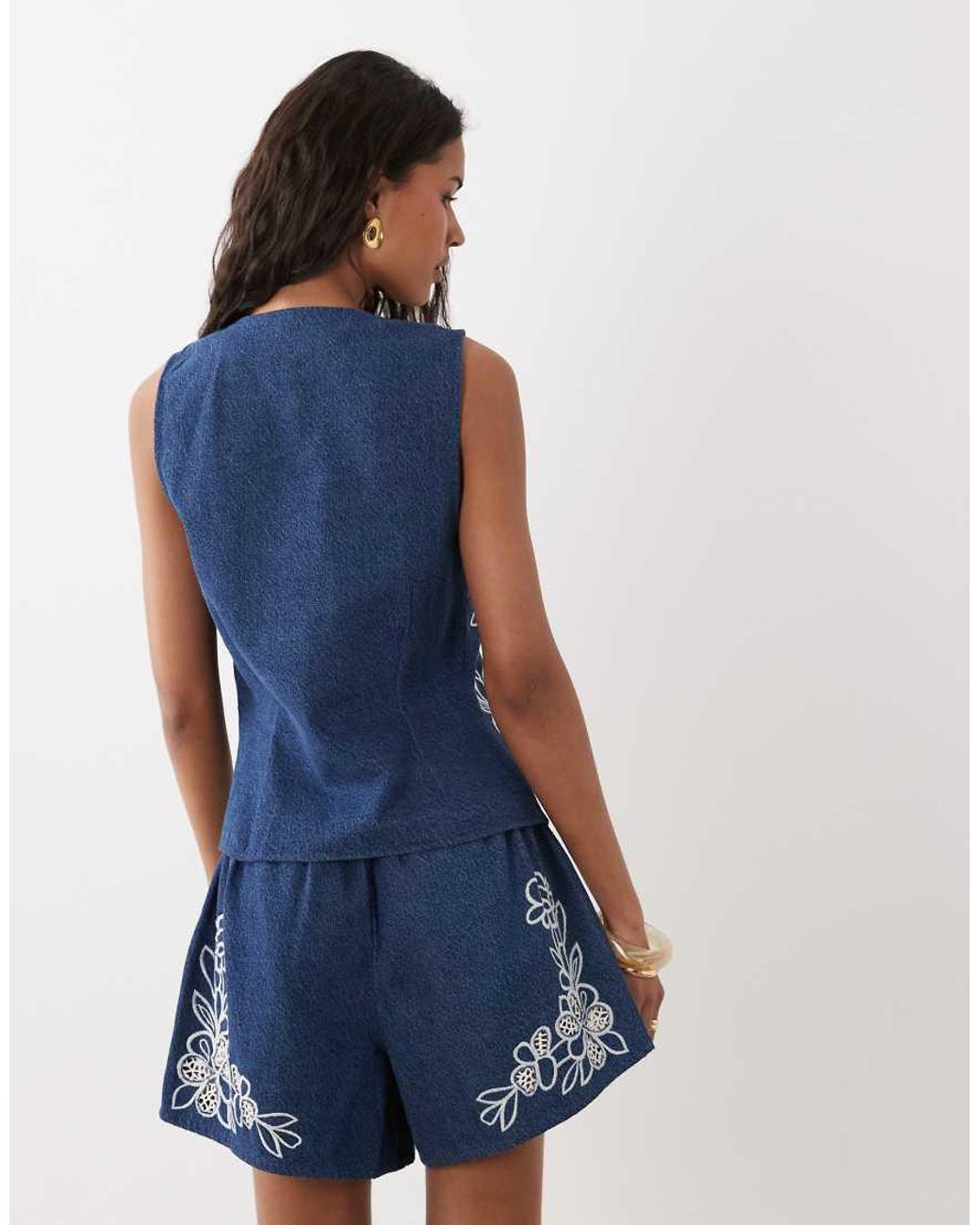 ASOS Blue Denim Sleeveless Top With Cutwork Detail