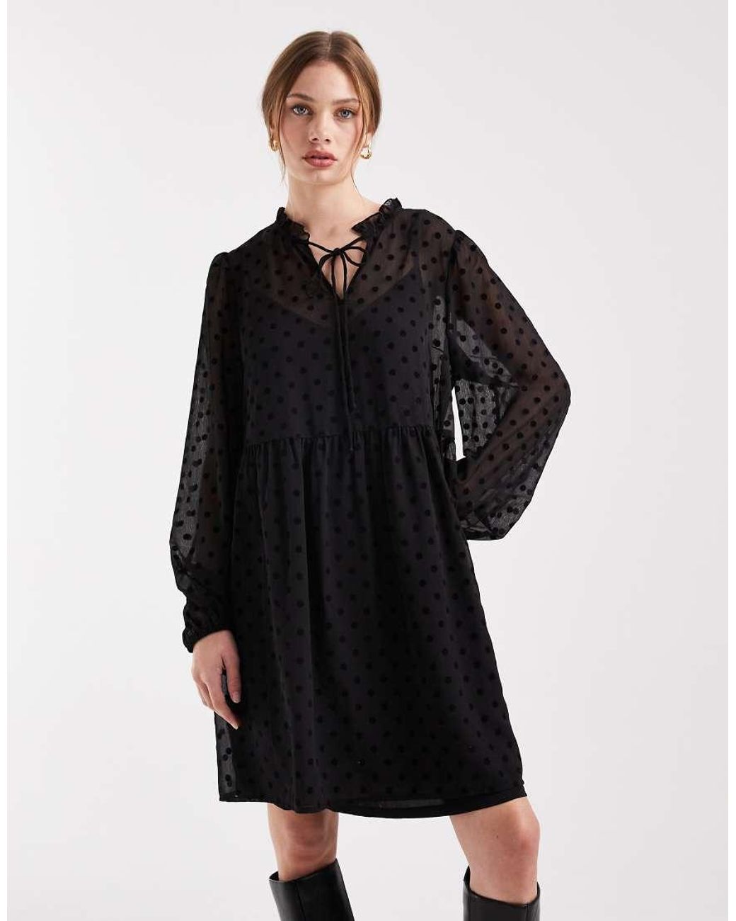 Pieces Black Sheer Dobby Mini Dress