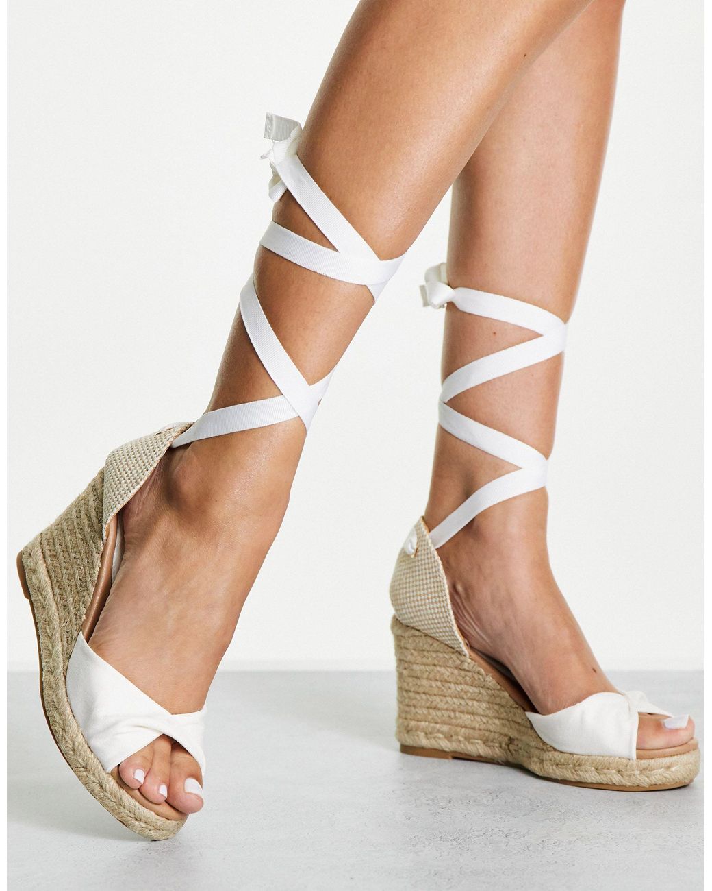 New Look Tie Up Espadrille Wedge Heel Sandals in White | Lyst UK
