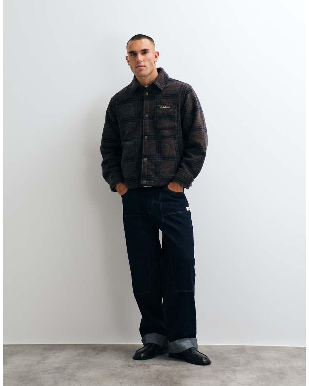 Prohibited Blue Oversized Textured Check Overshirt for men