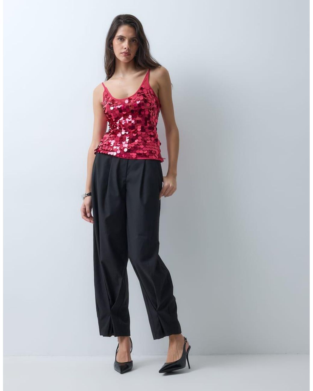 ASOS Red Disc Scatter Sequin Scoop Neck Sleeveless Top