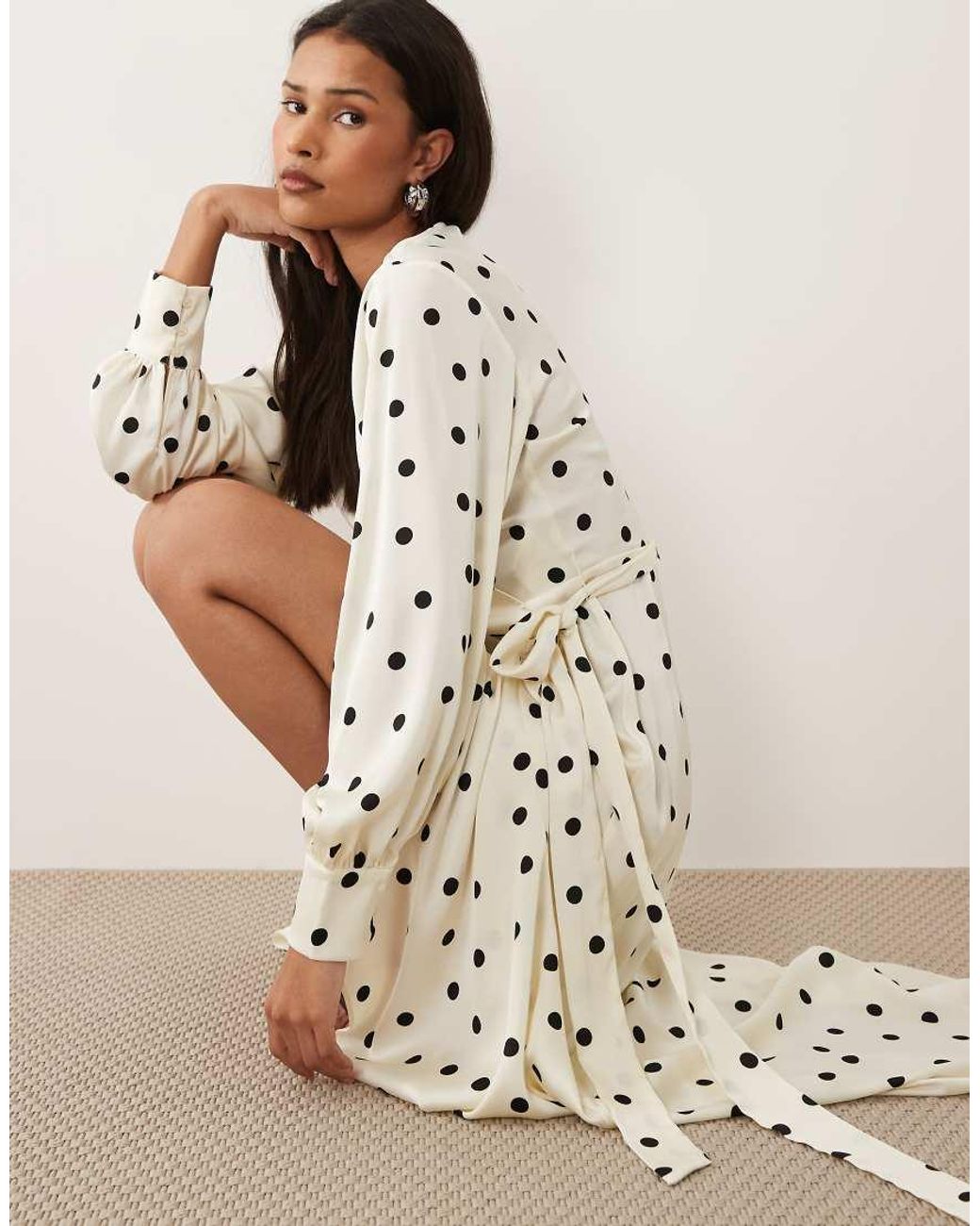 Vila White Long Sleeve Satin Wrap Midi Dress