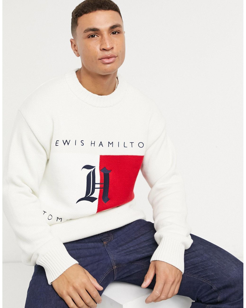 Tommy Hilfiger X Lewis Hamilton Backloop Logo Sweatshirt in Beige (Natural)  for Men | Lyst