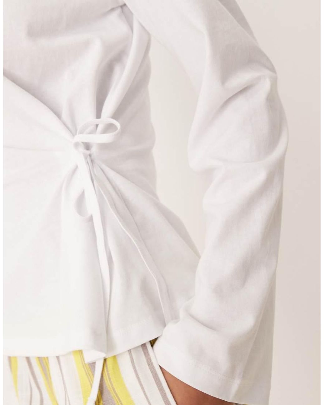 ASOS White Cinched Tie Side Long Sleeve Top
