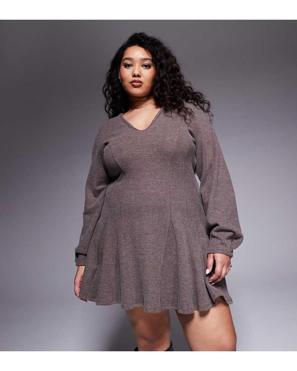 ASOS Purple Asos Design Curve Supersoft V Front Fit And Flare Mini Dress