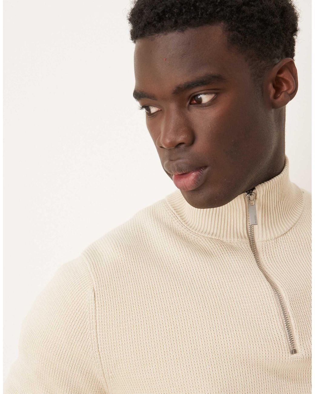 SELECTED Natural 100% Cotton Knitted Half Zip Jumper for men