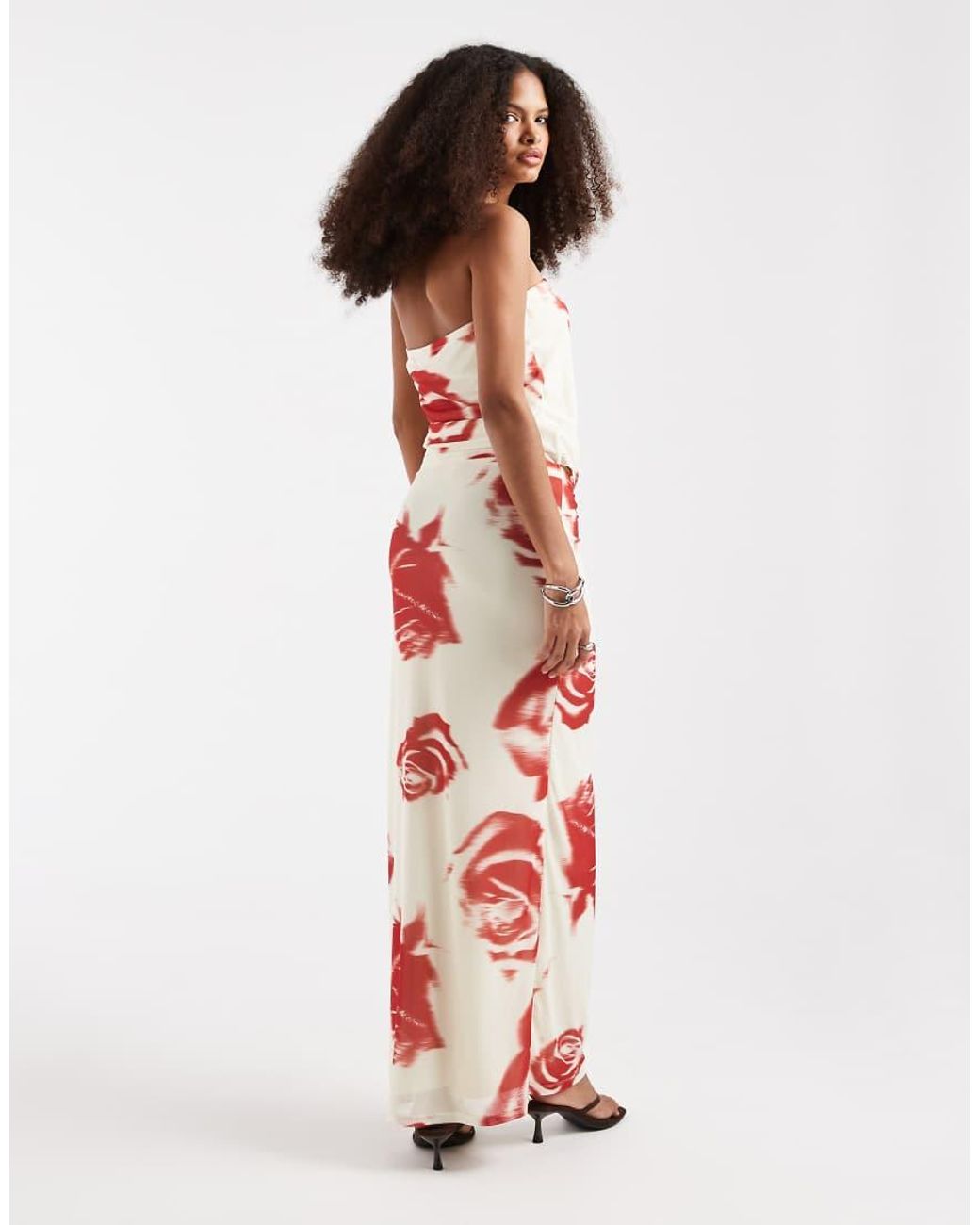 JJXX White Mesh Maxi Skirt With Flower Print